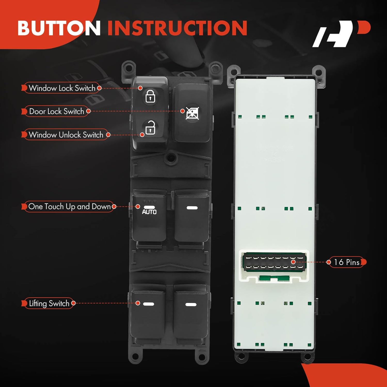 A-Premium - Front Left Driver Side - Master Power Window Switch - Compatible with Kia Rio 2013-2014 - Replace# 93570-1W155