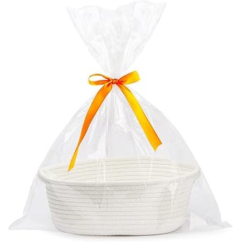 Empty Gift Basket Braided Basket for Gifts with Gift Bags and Ribbons Empty Gift Basket for Baby Shower Birthday Wedding Easter Thanksgiving Christmas White