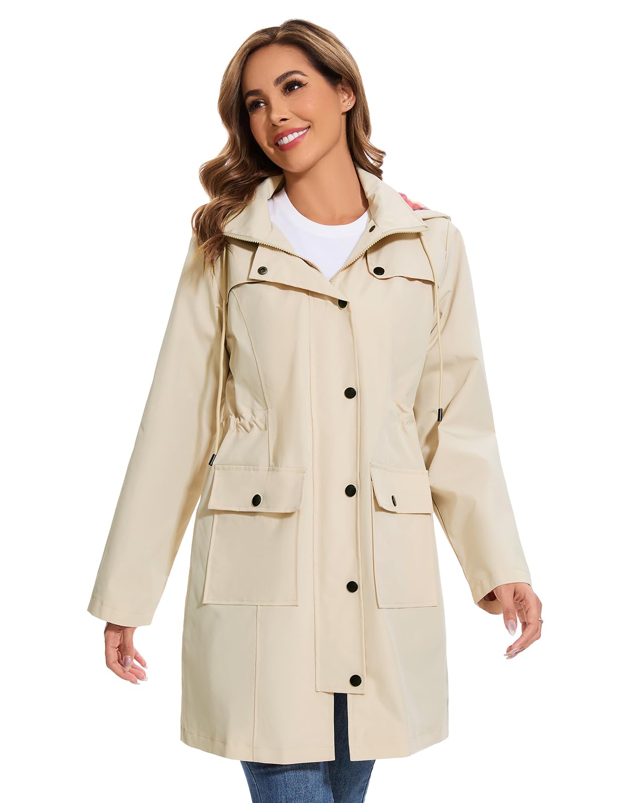 heekpek Chaqueta Chubasquero Mujer Parka Impermeable Largo Abrigo Ligero Gabardina Mujer Impermeable con Capucha y Bolsillo
