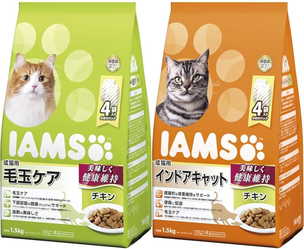 Amazon 【セット買い】アイムス (IAMS) キャットフード 成猫用 毛玉ケア チキン 1.5kg + アイムス (IAMS