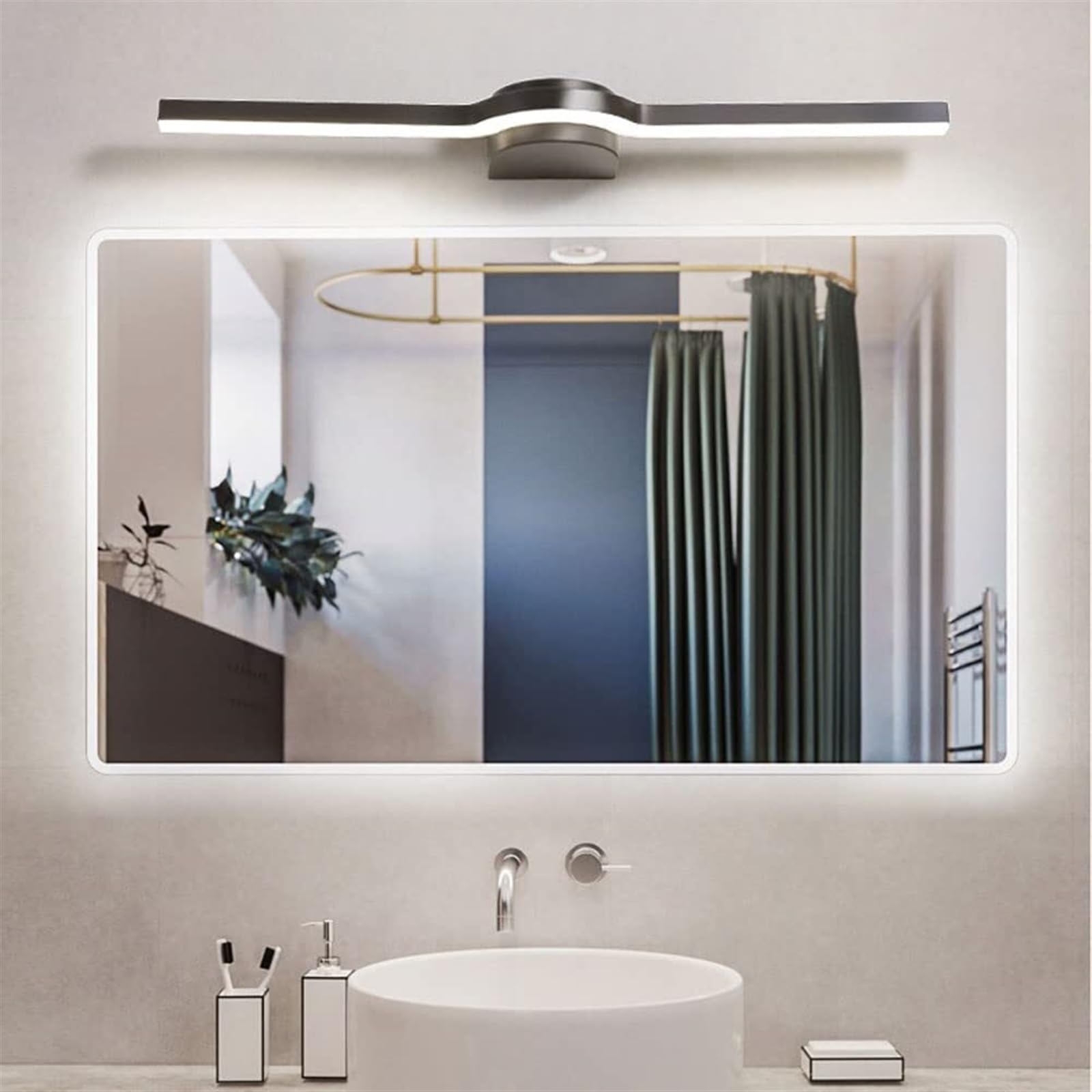 Liniowa lampa LED z lustrem do łazienki, 17 W, 80 cm, metalowe lustro do toalety, toalety, łazienki, łazienki, czarna