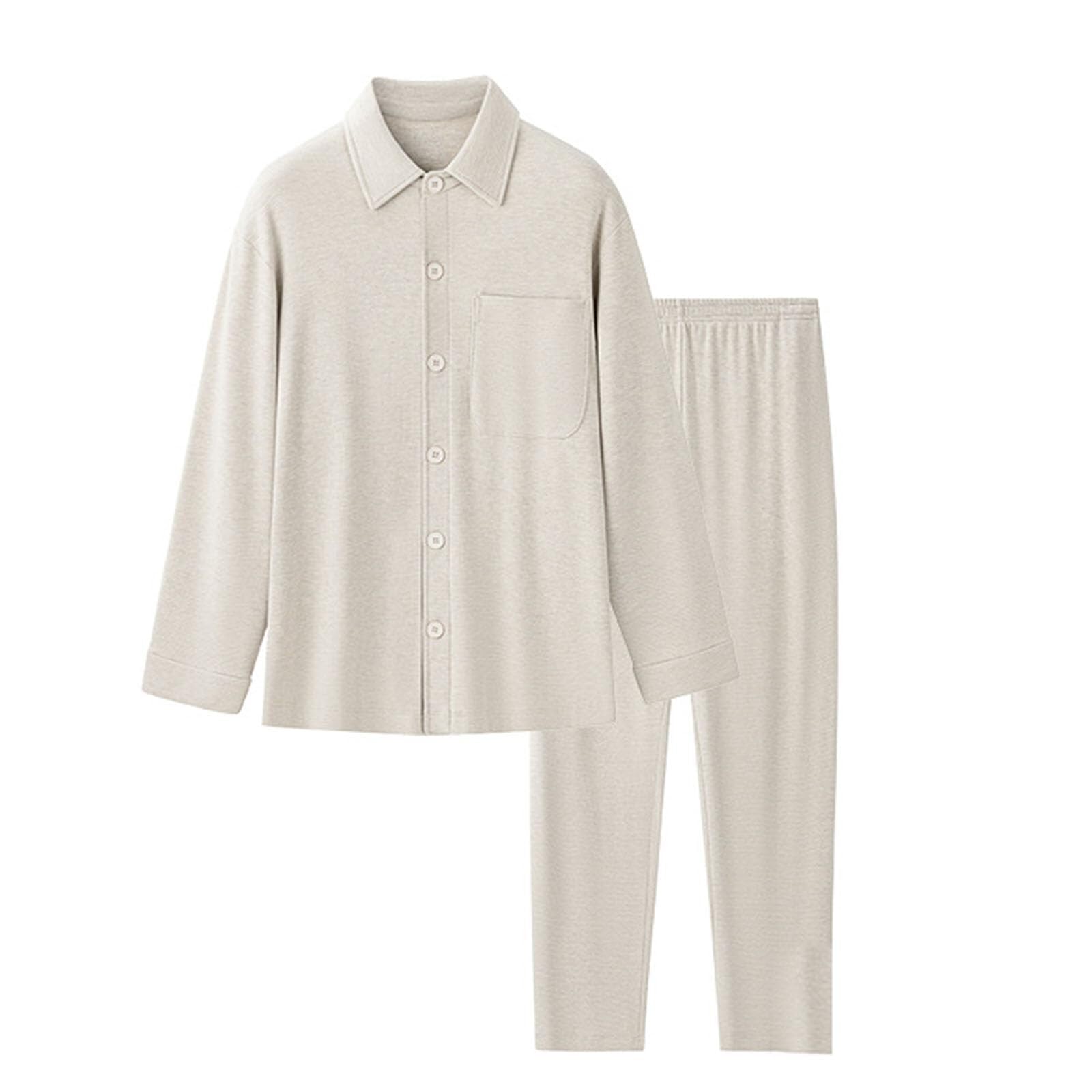 Conjunto de pijama de franela de invierno for hombre, suave, de 2 piezas, clásico, con botones y solapa, camiseta de manga larga y pantalones, tallas L-3XL