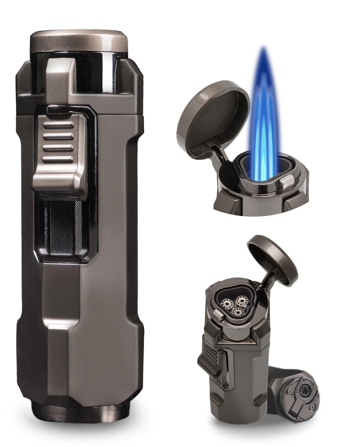 Torch Lighter Triple Jet Flame Refillable Butane Lighter with Punch Adjustable Windproof Cool Mini Lighters for Candle Camping