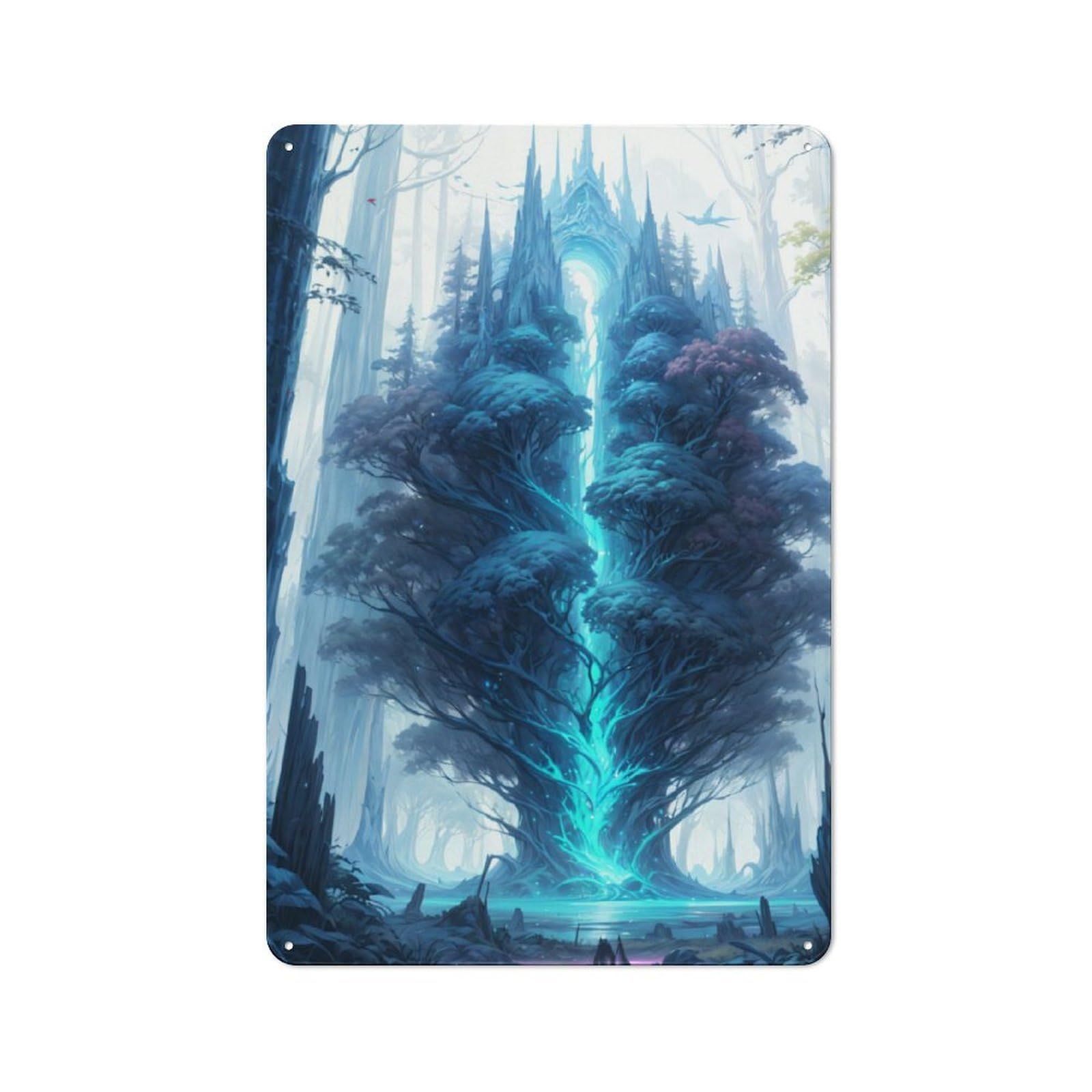Nostalgic Decorative Tin Plaque 30x20cm Featuring Fantasy Magical Tree, Classic Pub Decor for Cafe, Pub, Workshop Or Home Bar