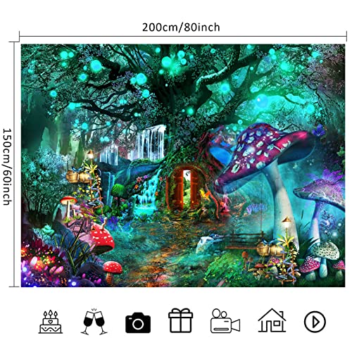 Fairytale Forest Tapestry Fantasy Magical Mushroom Enchanted Plant Shining Lantern Tree Elf World Wall Hanging Flannel Large 80X60In For Bedroom Living Room Dorm Wall Decor (80In×60In/200Cm×150Cm) #TOP1