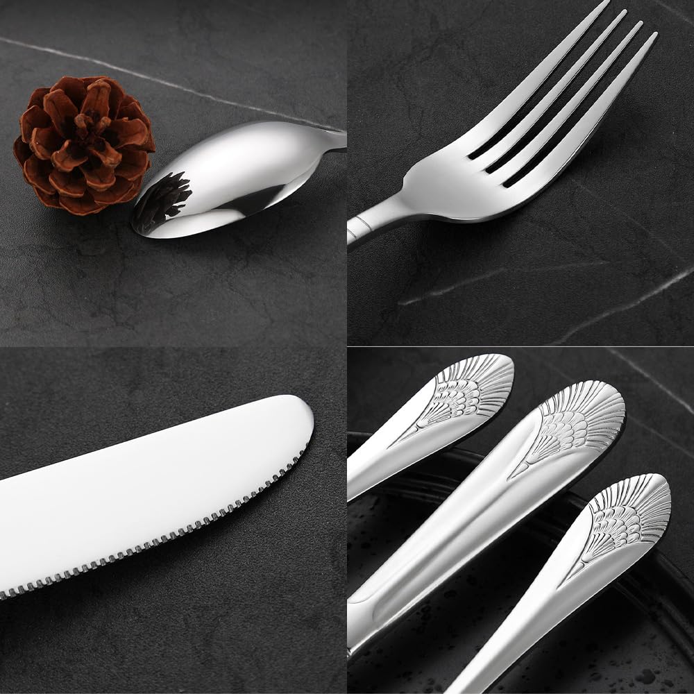 Pavone Coda Stampa Manici Cucina Acciaio Inox Argenteria Stoviglie Posate Set Posate Bistecca Coltello Forchetta Cucchiaio Cucchiaino (16 pezzi)