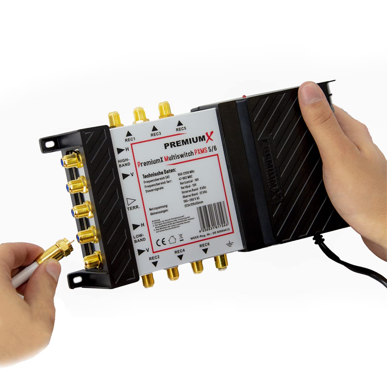 Premium X PXMS Multiswitch 5/6 con alimentador - Distribuidor de señales satelitales para 6 usuarios - Compatible con Digital HDTV FullHD 4K UHD 8K