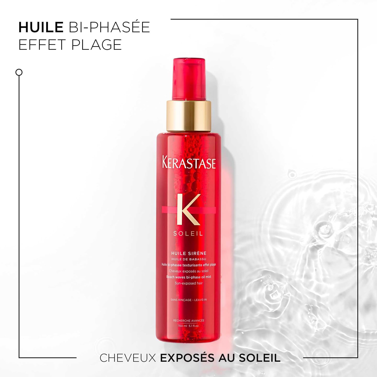 Kérastase, Soleil, Huile Capillaire Protectrice UV Sans Rinçage avec Protection Solaire, Pour Tous Types de Cheveux, Huile Sirène, 150 ml