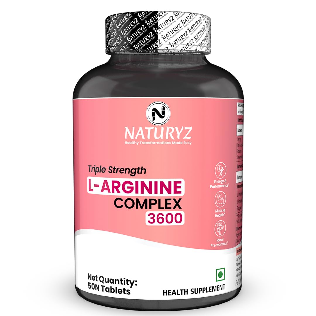NATURYZ Triple Strength 3600mg L-Arginine Complex | Bioactive form Arginine AKG & HCL for better absorption | Improves Pump & Performance | Ideal Pre-workout Supplement - 50 Tablets