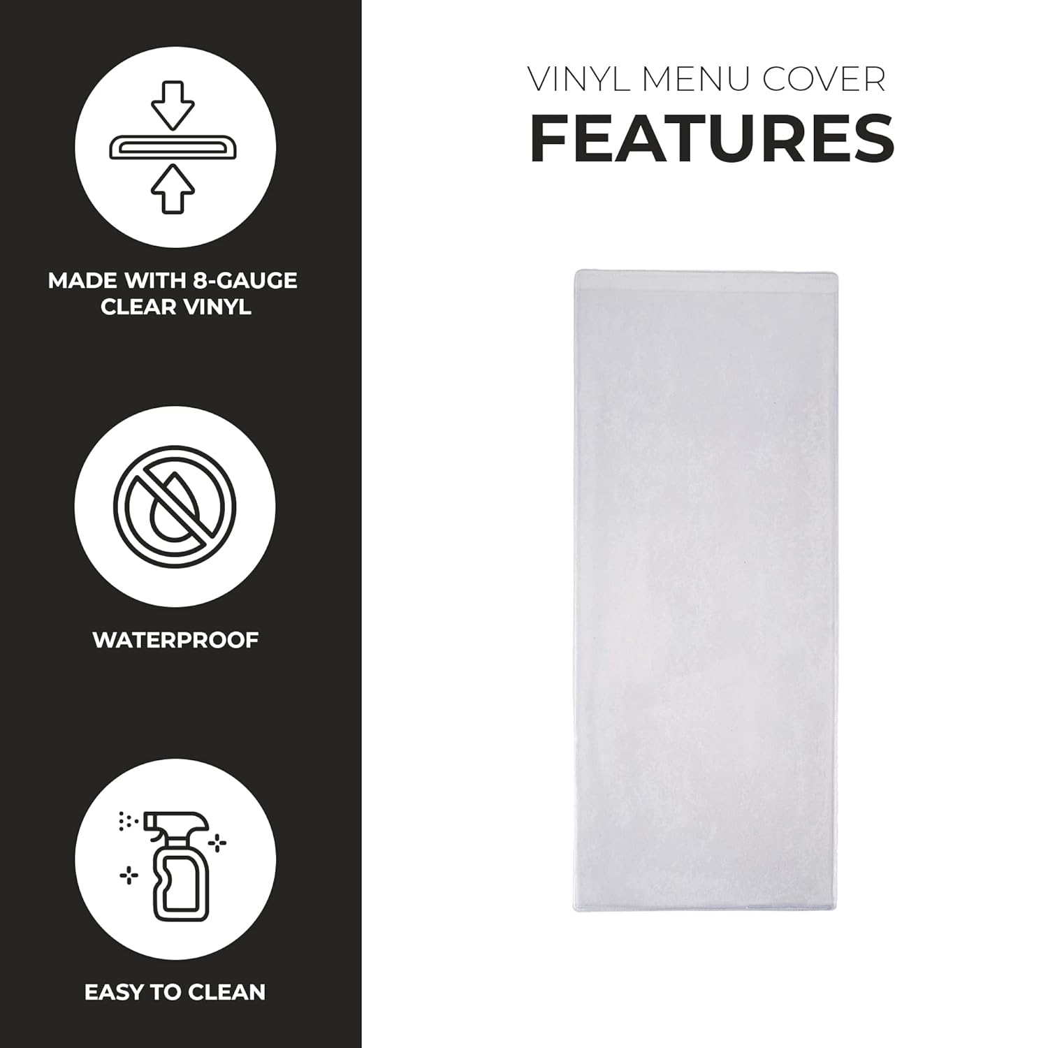 Risch Double-Sided All Clear Vinyl Menu Cover | Two-Sided 2 View Plastic Menu Holder | Slip in Top-Loading Cover | Wipeable, Reusable | 4.25” x 11” | Pack of 24