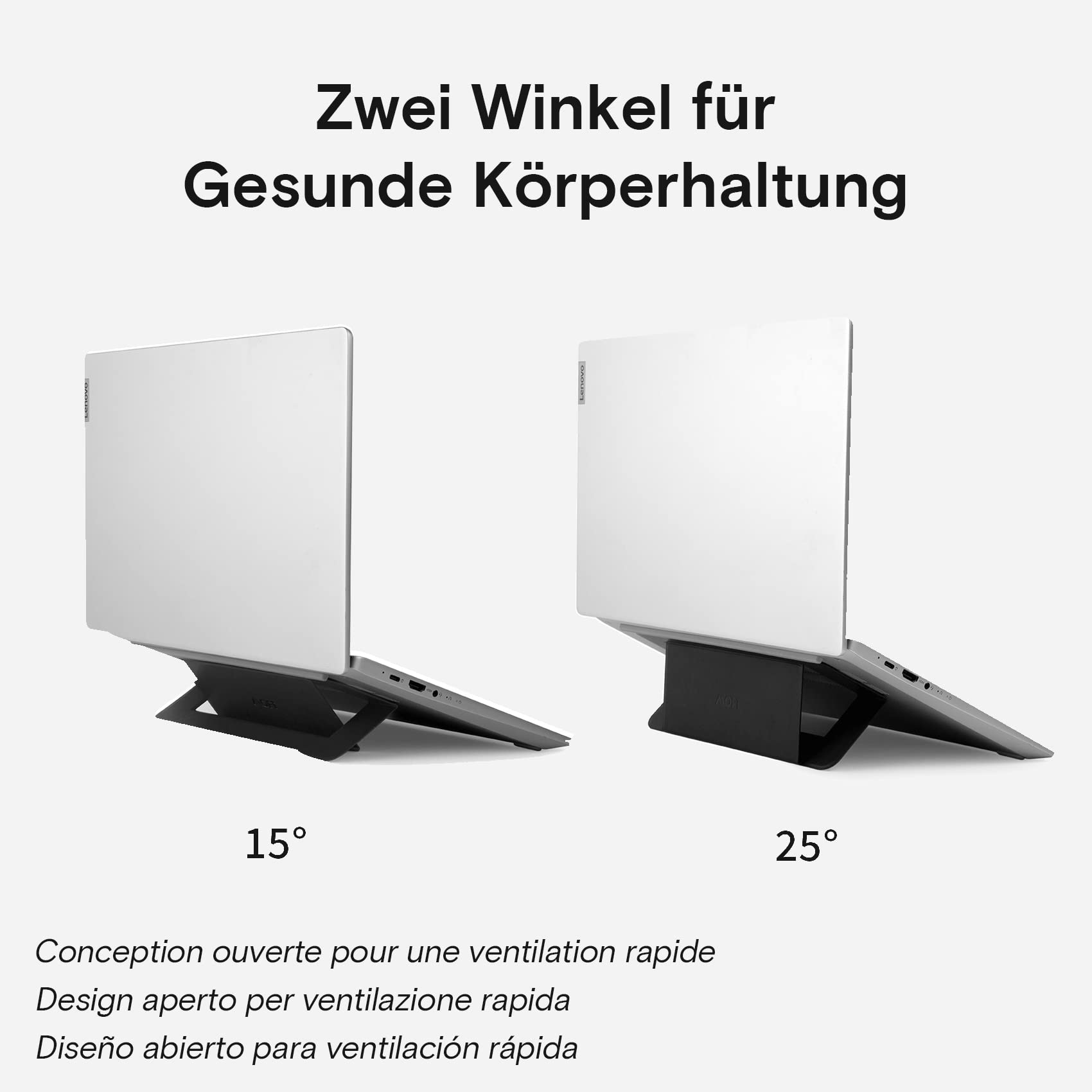 MOFT Invisible Airflow Supporto per laptop con design aperto per dissipazione del calore, doppio angolo regolabile, riutilizzabile e senza residui, compatibile con laptop fino a 16 pollici (nero)