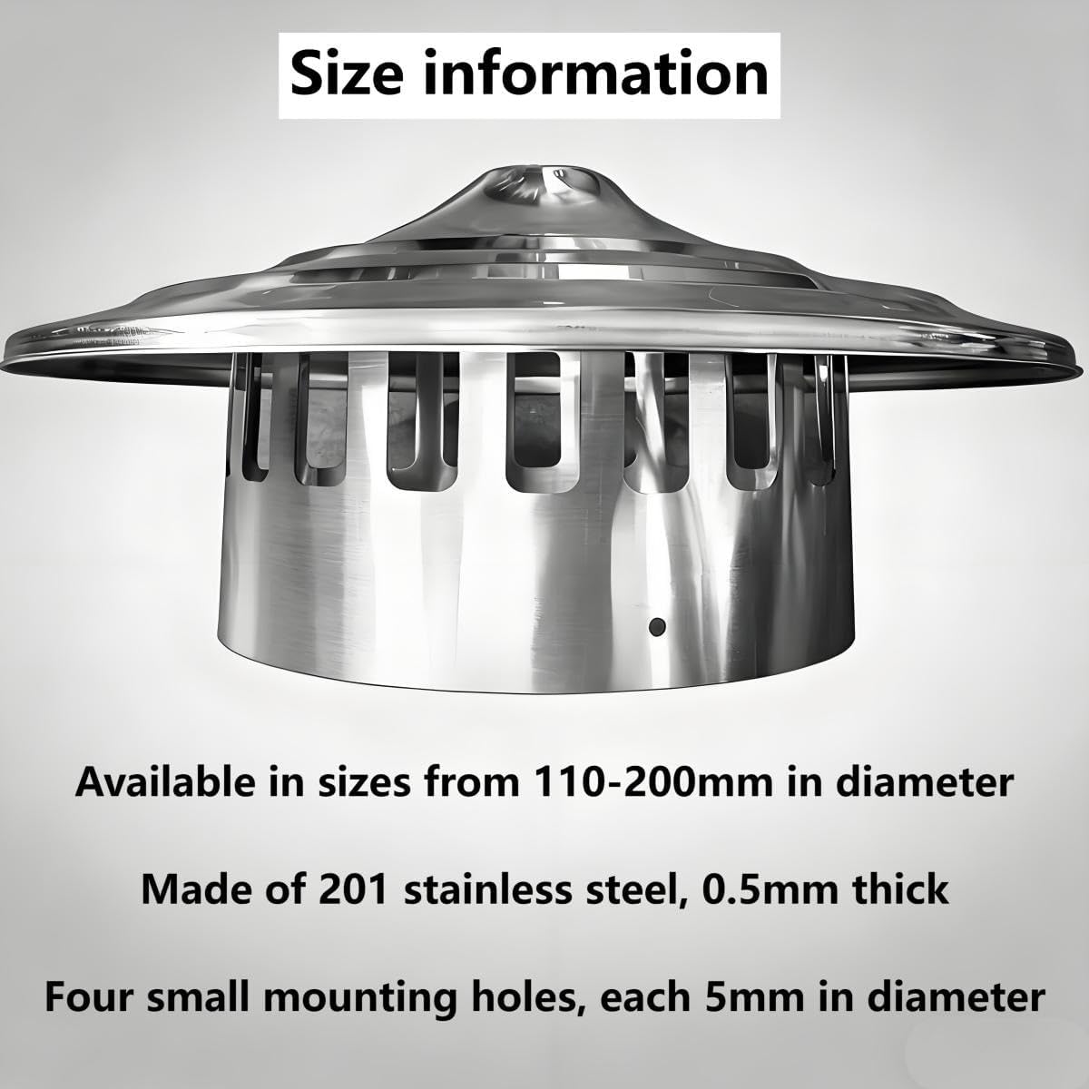 Outdoor Chimney Flue Cover, 201 Stainless Steel Roof Vent Cap, Rain Cover Chimneys, for Woodburners and Fireplaces, Diameter 4in-8in(190mm/7.5in)