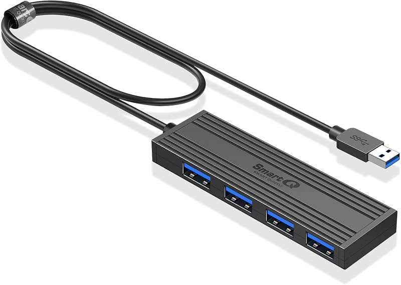 Hub de datos ultradelgado USB 3.0 de 4 puertos, expansor de puerto USB de alta velocidad para computadora portátil, MacBook, iMac, Surface Pro, XPS, unidades flash, HDD celular, impresoras y más (Hub USB delgado - 4 pies)