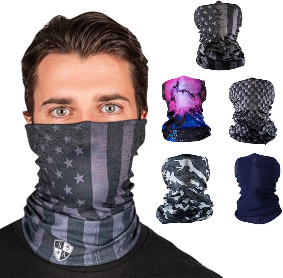 S A Company 5-Pack UV Face Shield | UV 30+ Multipurpose Neck Gaiter Balaclava for Adults | Multiple Color Packs