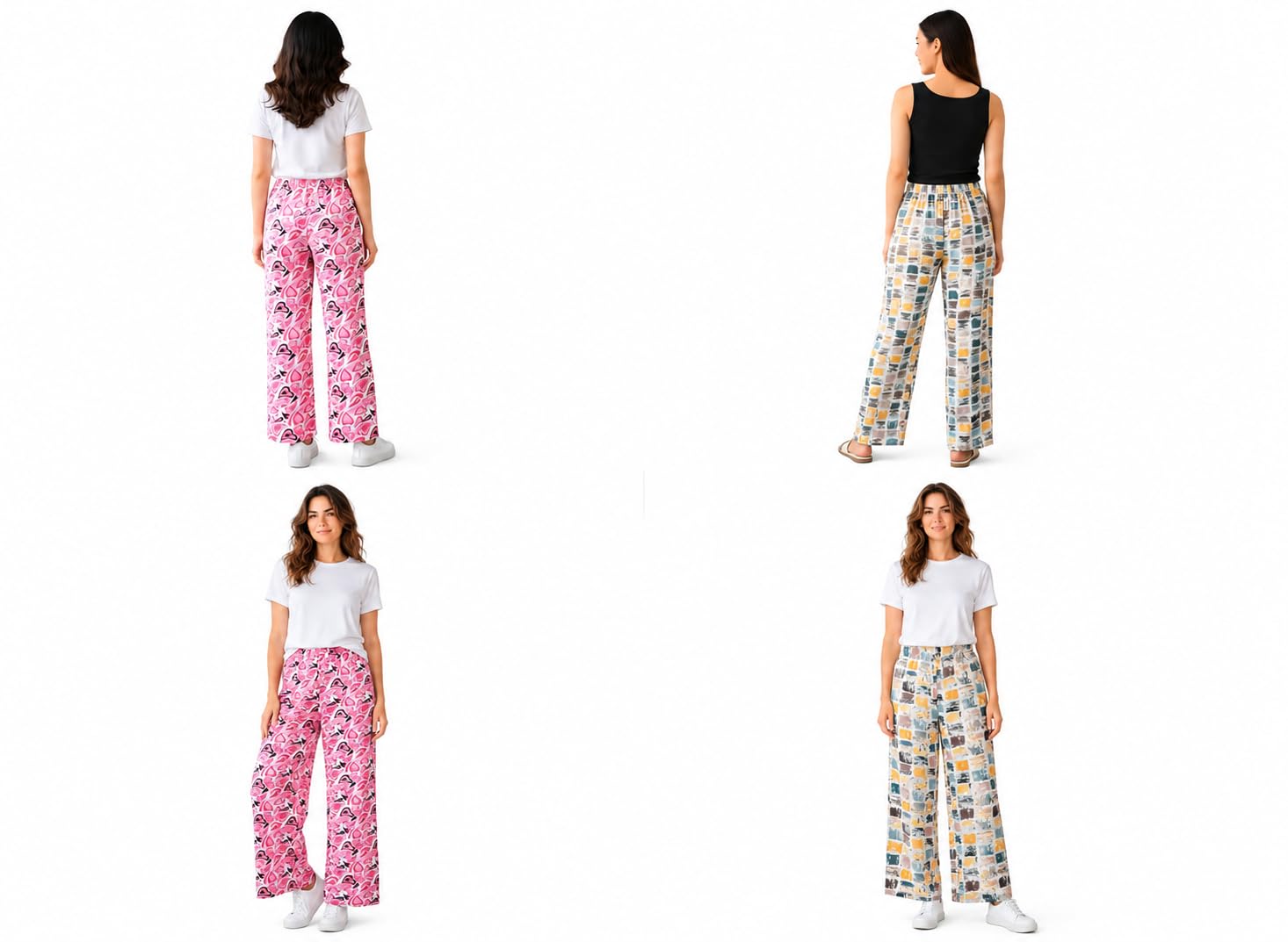 2-Pack Elastic-Waist Printed Palazzo Pants Polycotton-picture-37