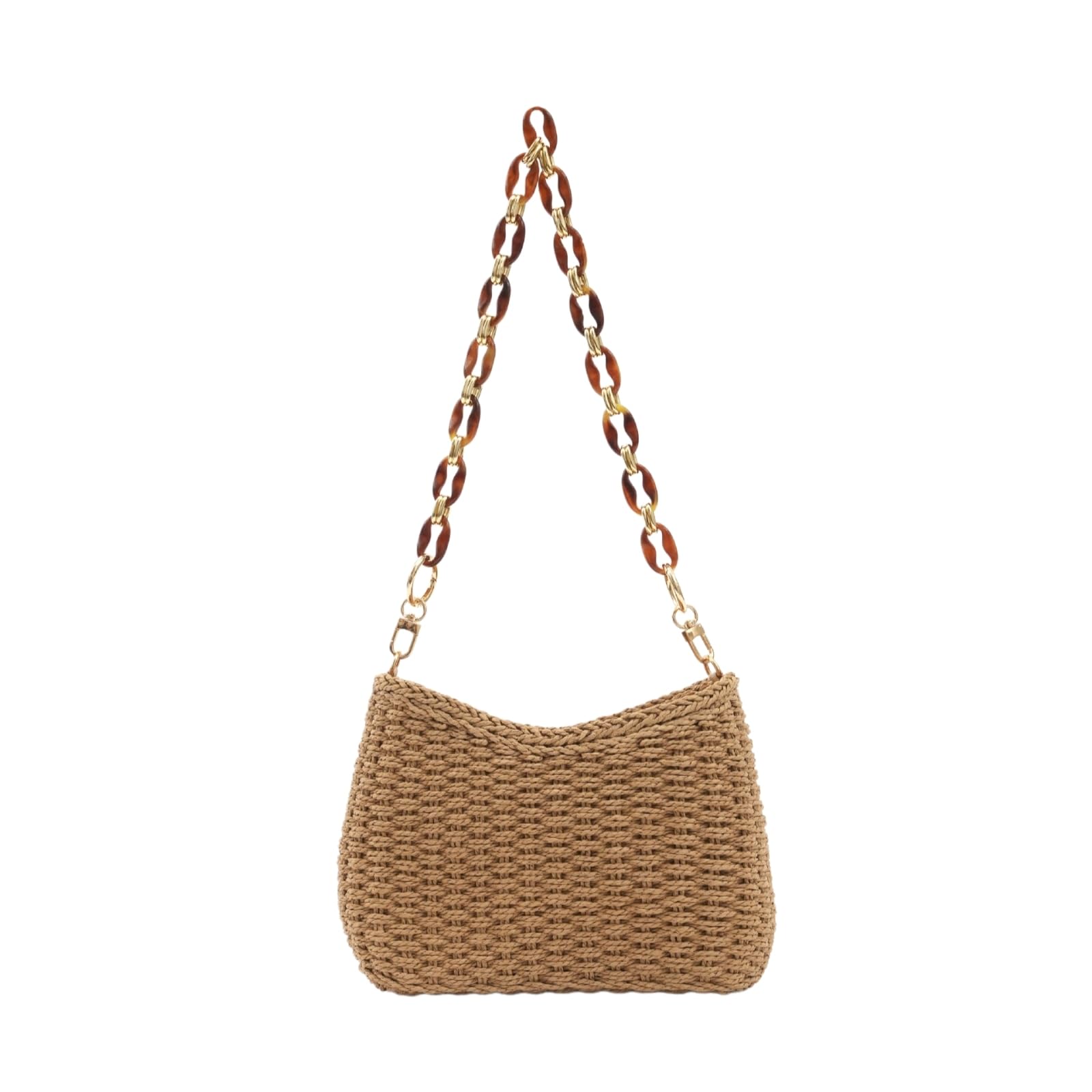 Borsa Spalla Paglia Tessuta Retro di per I Pendolari Borse da Donna Nuovo Resort Estivo Tessuto Spiaggia Piccola Catena A Spalla-beige-27x19x7cm