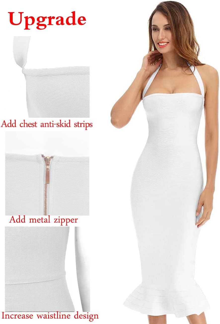 whoinshop Women’s Halter Fishtail Mermaid Bodycon Knee Length Cocktail Bandage Dress - Image 4