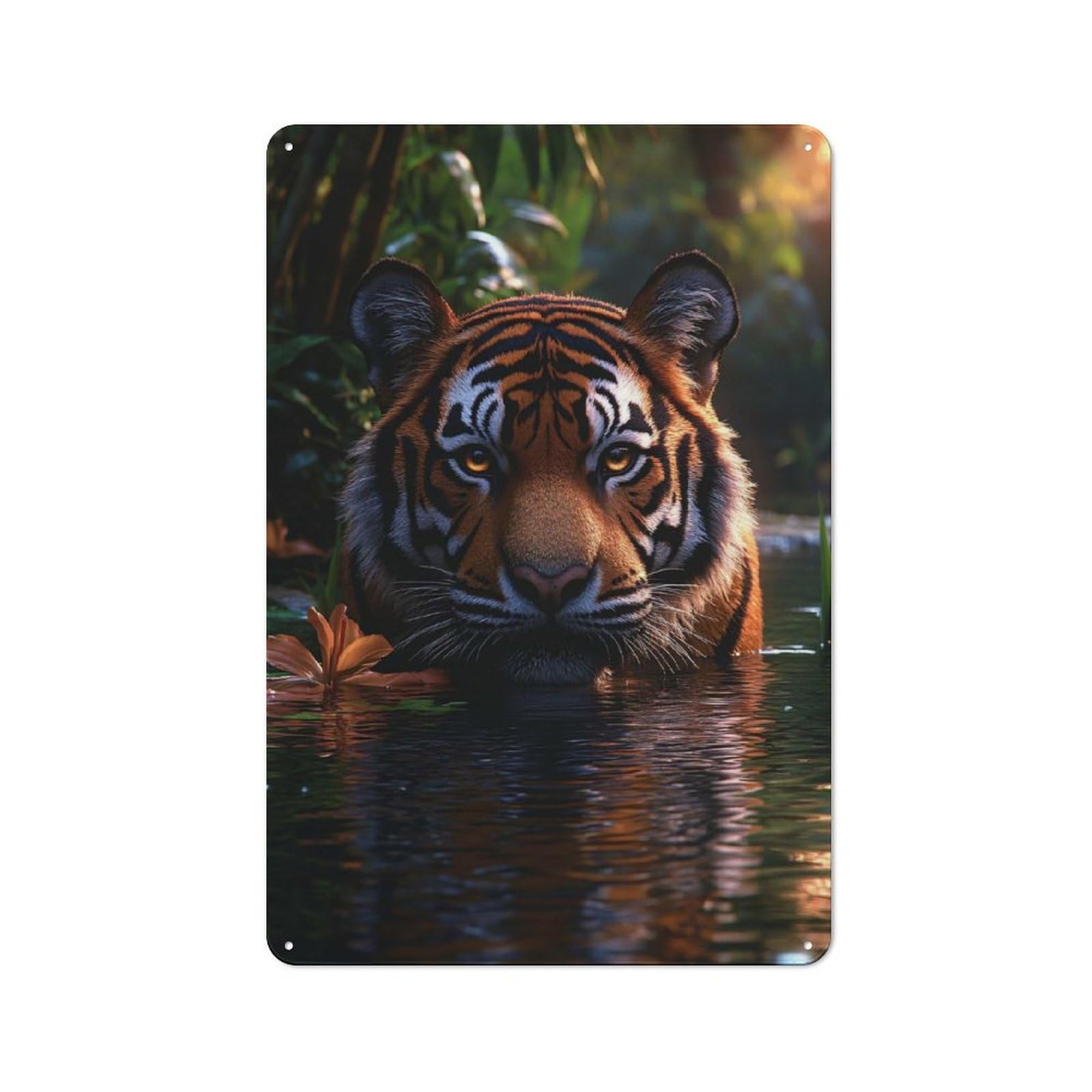 Tiger in Water Rustic Metal Wall Decor 30x20cm, Decorative Metal Plaque for Shed, Garden Room, Porch Or Garage