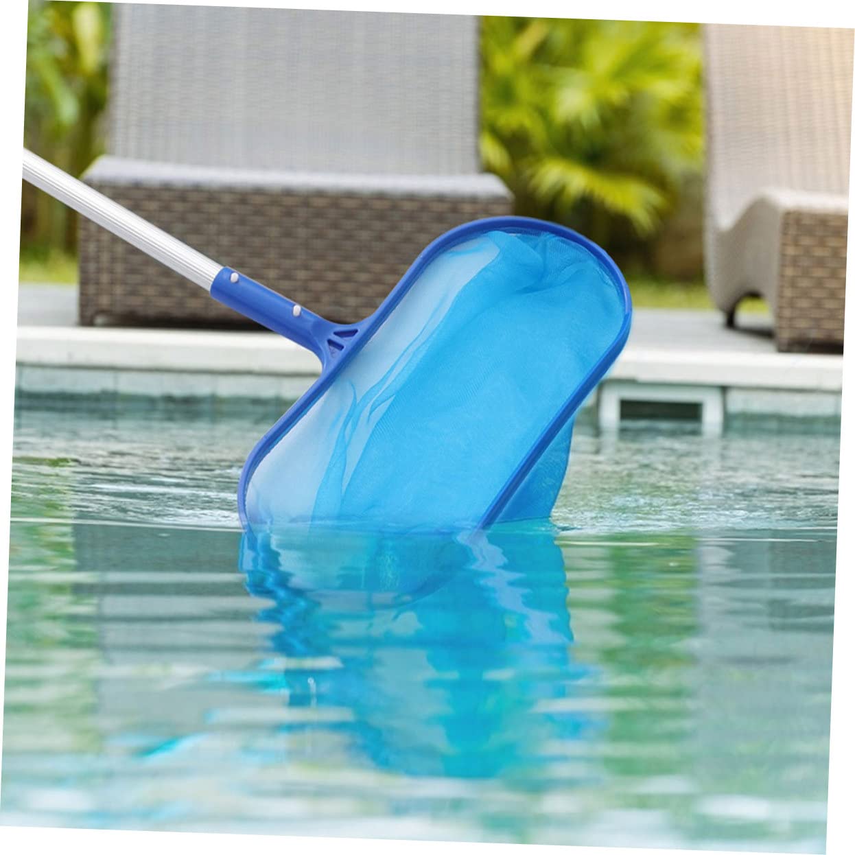 Recogedor de Hojas de Malla Delicada para Piscina, Juego Azul de Plástico