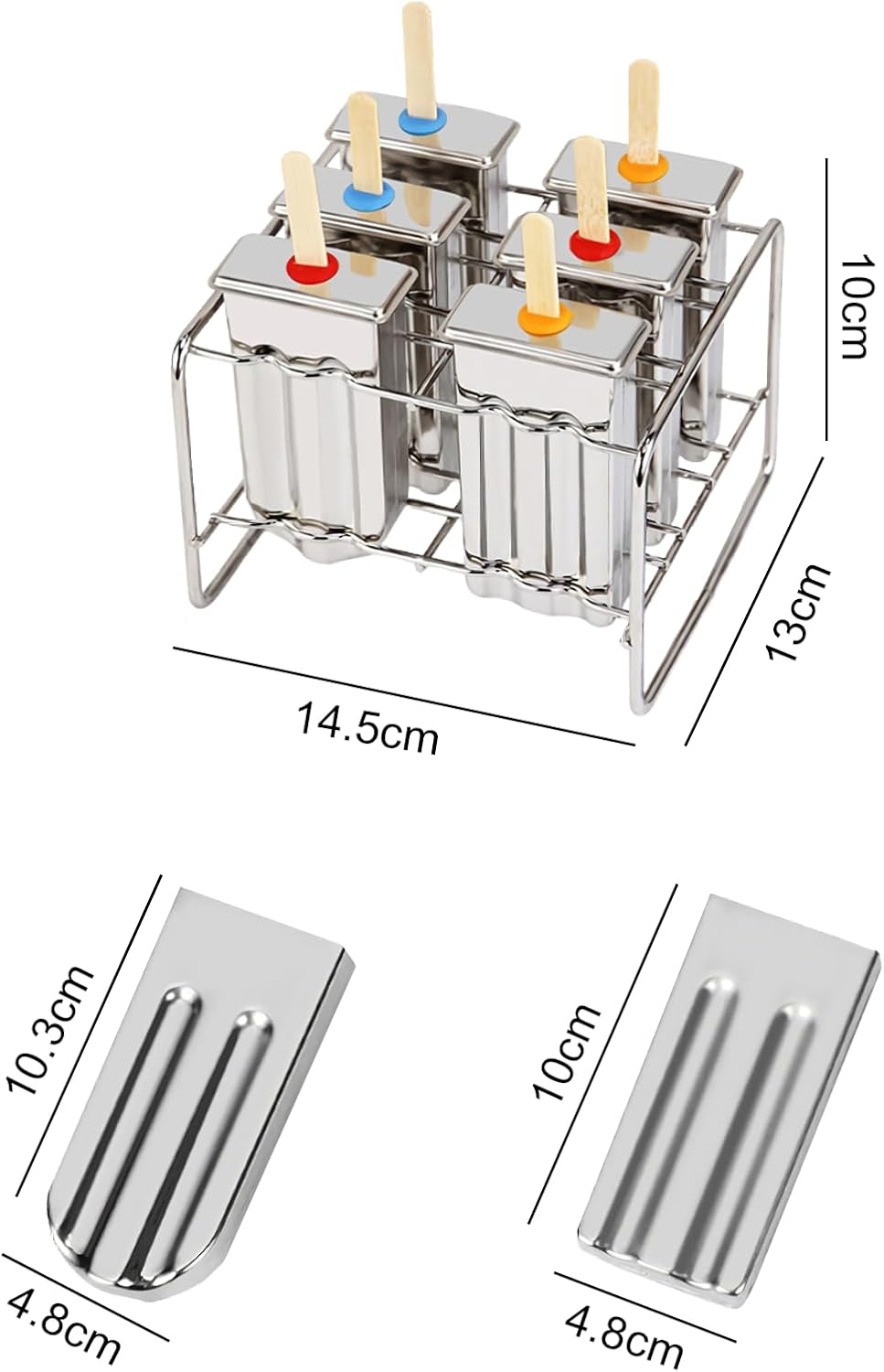 Set of 6 Stainless Steel Popsicle Molds with Grooved,Metal Ice Popsicle Maker,Ice Pop Molds With Holder（Round & Flat ） (Style-A)