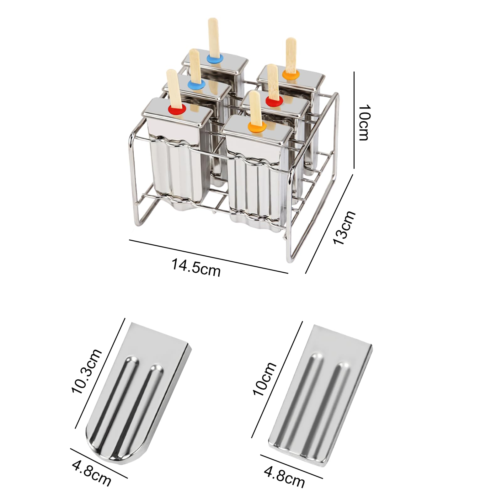 Lot de 6 moules à glace en acier inoxydable rainurés avec support (rond et plat) (style A)