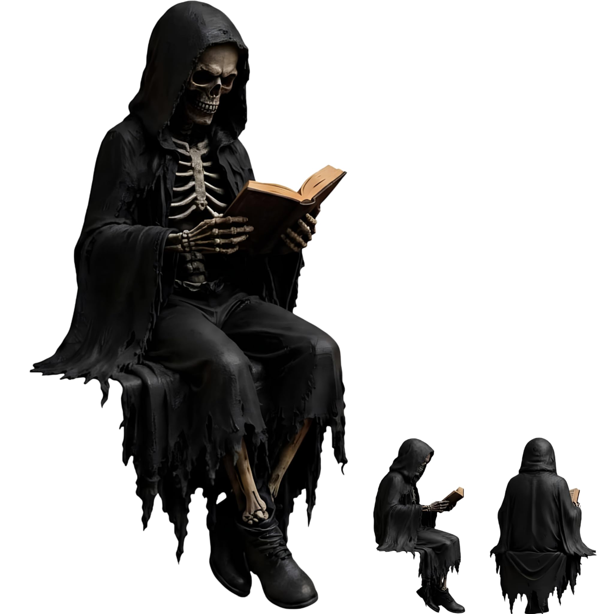 Cosiesnest Gothic Dark Fantasy Figurine, 6.3" Skeleton Reading Book Resin