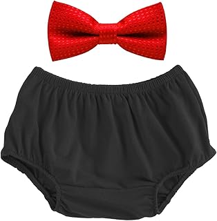 First Birthday Outfit for Infant Toddler Boy Cake Smash Bottoms Bloomers Shorts Bow Tie Clothing Set Black & Red One Size