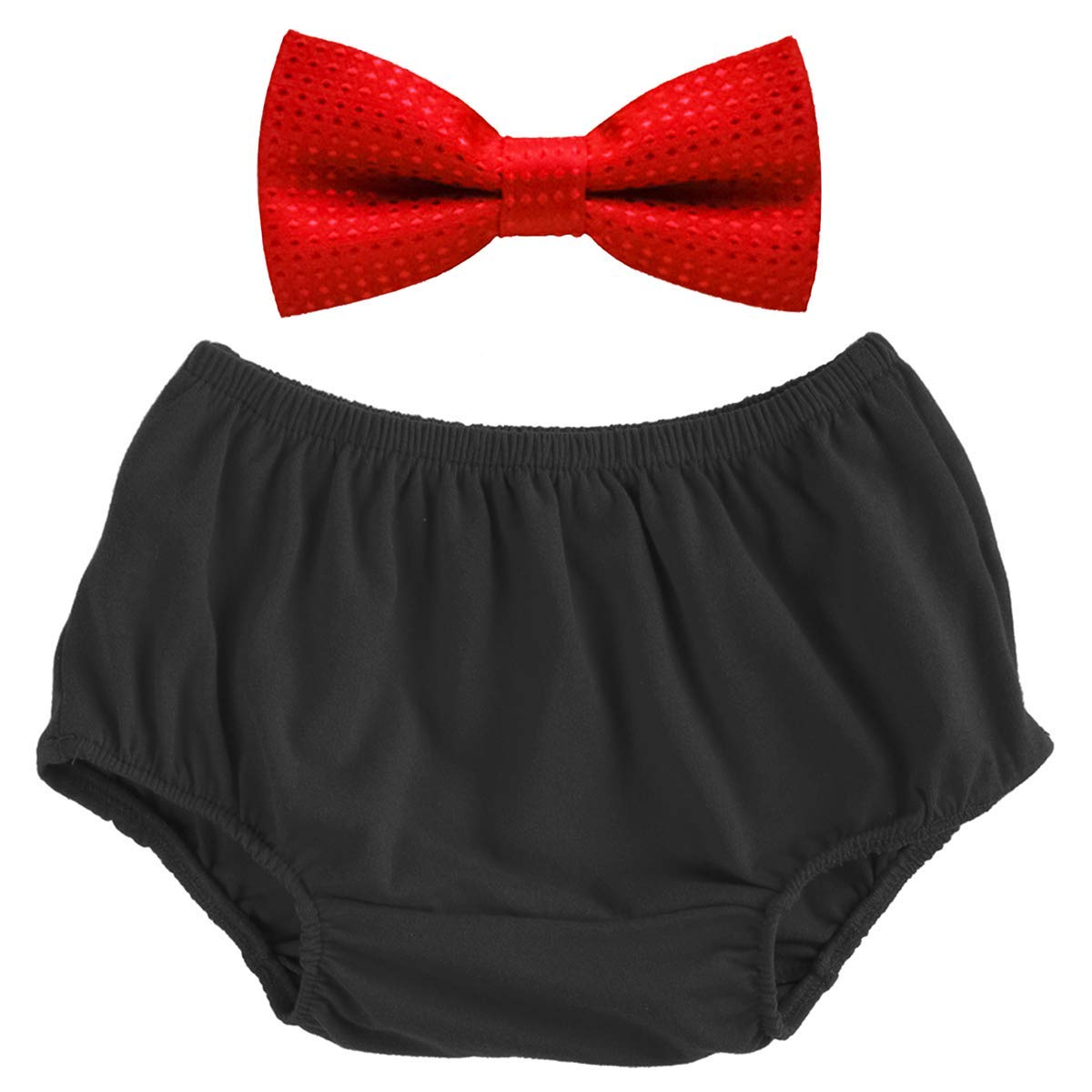 Baby Boys Cake Smash Outfit 1st Birthday Cotton Pants Bloomers Bowtie Set/Bow Ties Photo Prop - Various Designs (Black+Red)