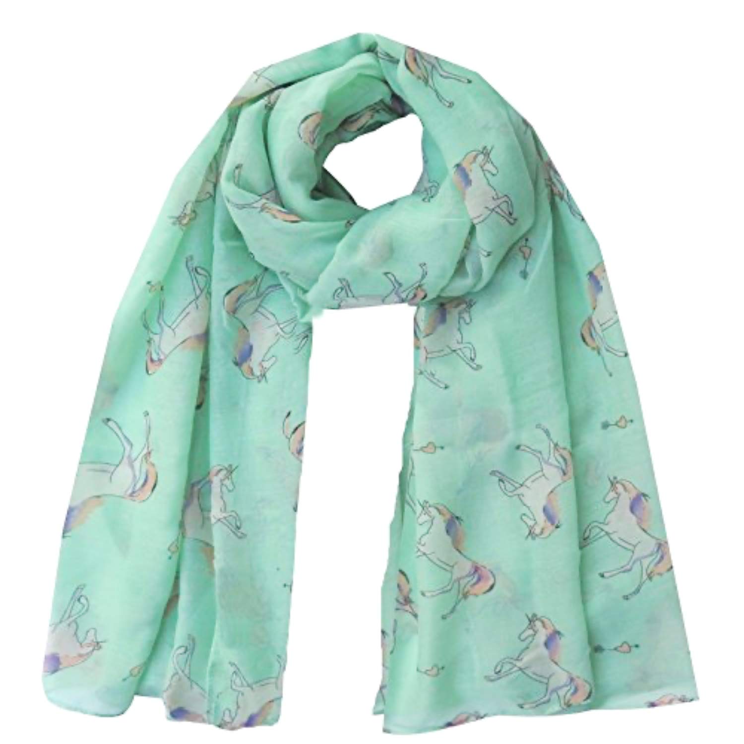 World Of Shawls Women's Unicorn Horse Mint New Celebrity Style Long Scarf Scarves Maxi Sarong Sale (Unicorn Horse Mint)