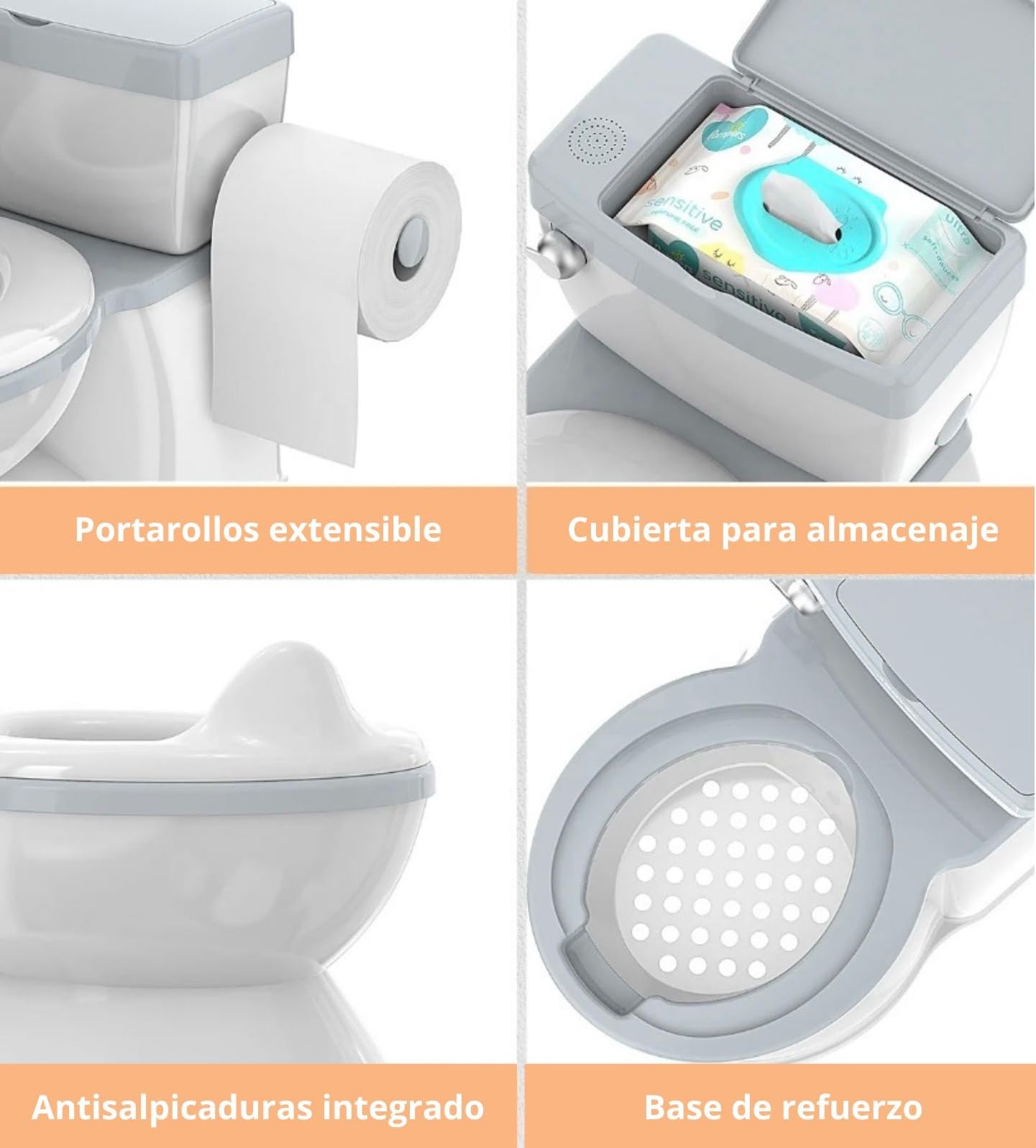 BABYBOND Orinal infantil para bebé y niños con sonido de descarga. (Gris)
