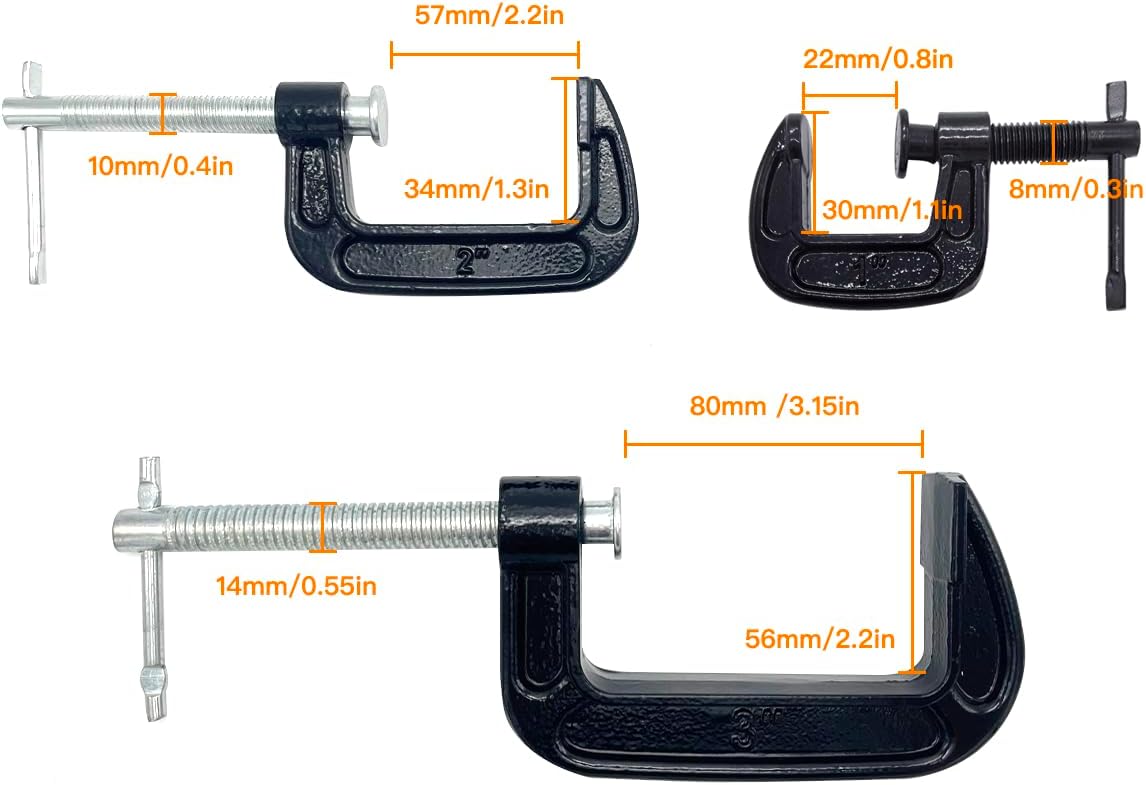Heavy Duty Steel C Clamp Industrial Strength C-Clamp Set, 3-Piece, (1", 2", 3")