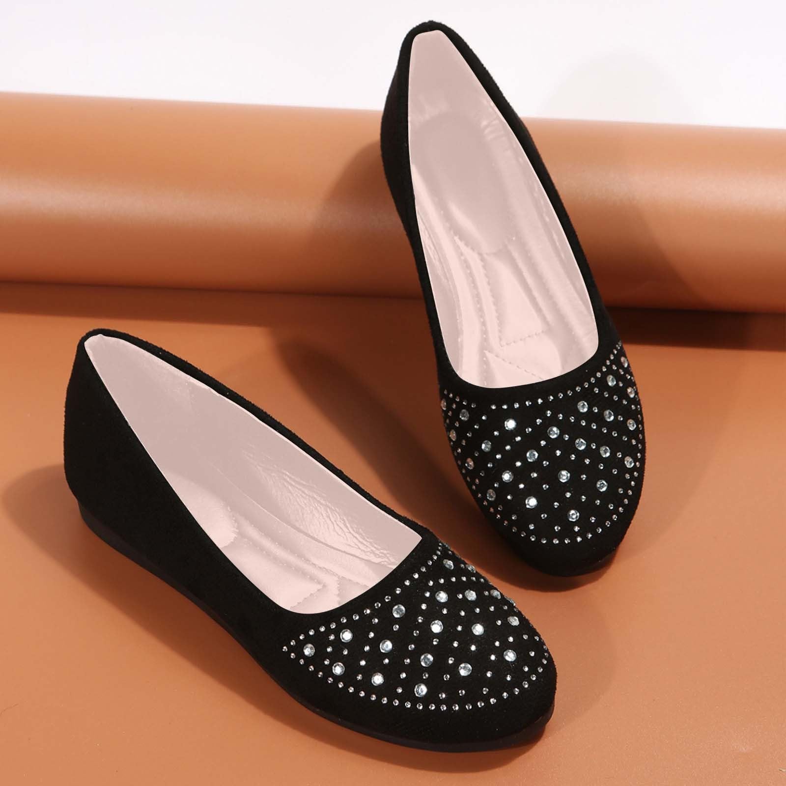 Women Rhinestone Round Toe Flats Soft Comfortable Arch Support Flats Memory Foam Insole Cushion Slip On Ballet Shoes — view 3