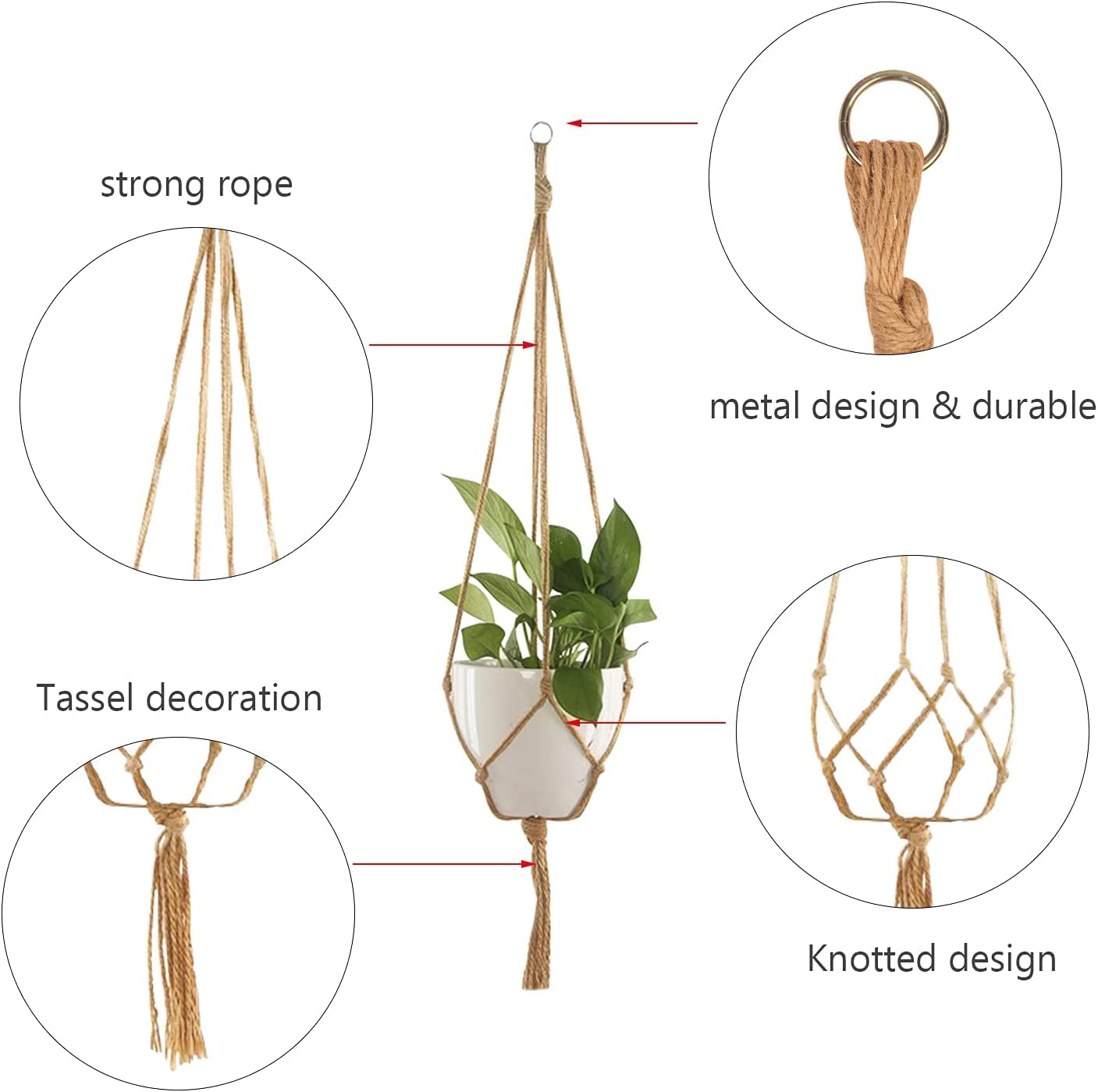 20 Makramee-Pflanzenaufhänger Aus Jute – Dekorative Hängekörbe Für Drinnen & Draußen (je 122 Cm)