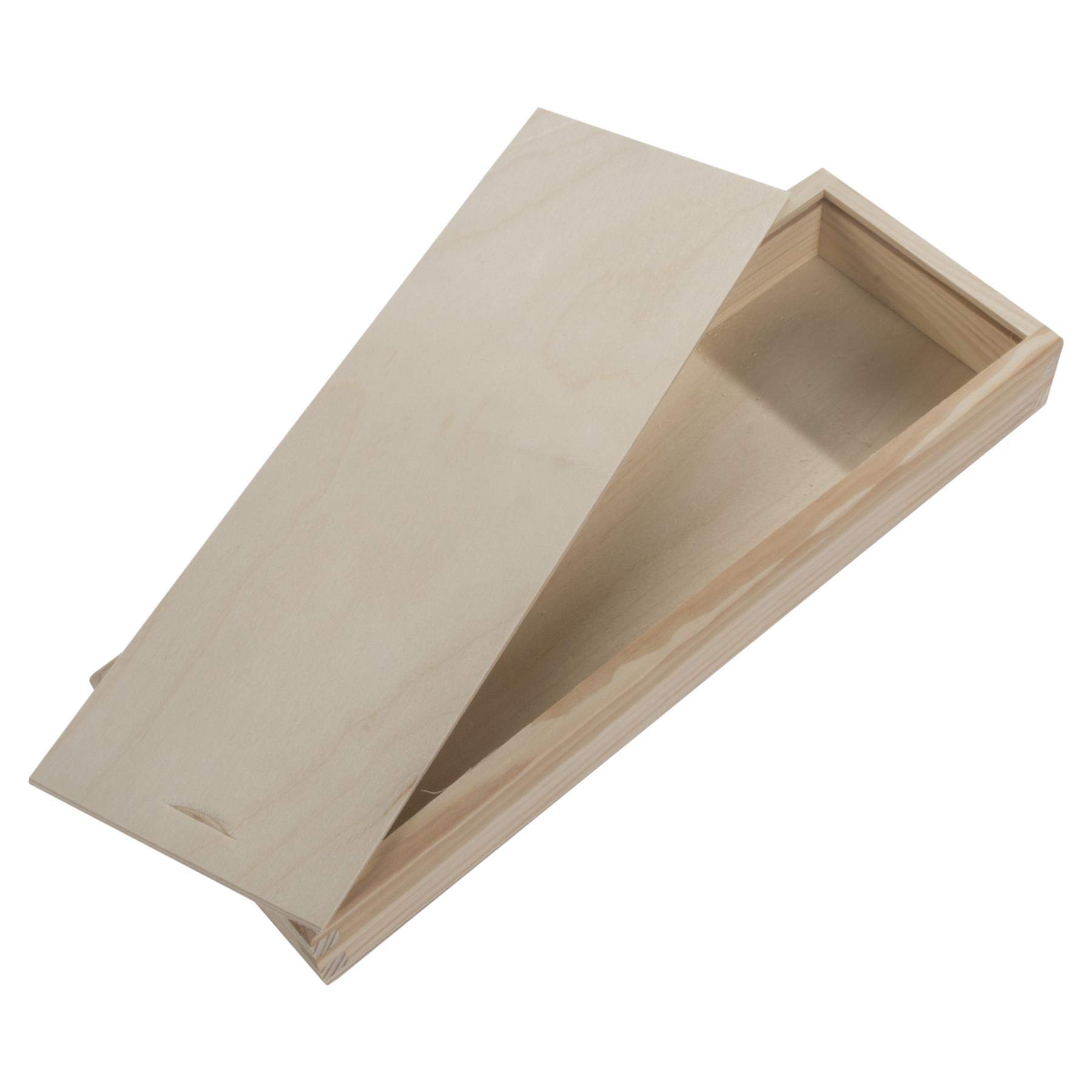 WooDeeDoo Slim Wooden Storage Box for Crayons Pencils Paintbrushes or DIY Crafts, Sliding Lid Unfinished Pine Craft Box - Image 3