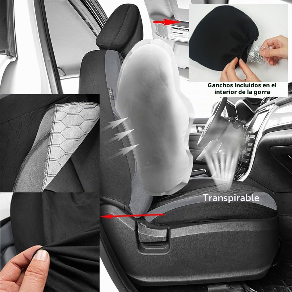 Fundas de asiento de coche para Seat Altea Arona Ateca Ibiza Leon Tarraco – Set completo protector de asiento de coche de poliéster (gris)