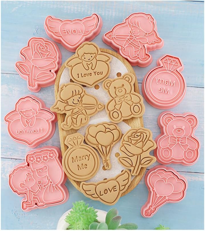 Miniatura 4 de Molde romántico para galletas, adecuado para el día de San Valentín, bodas, aniversarios, herramientas de hornear de dibujos animados 3D, 8 piezas