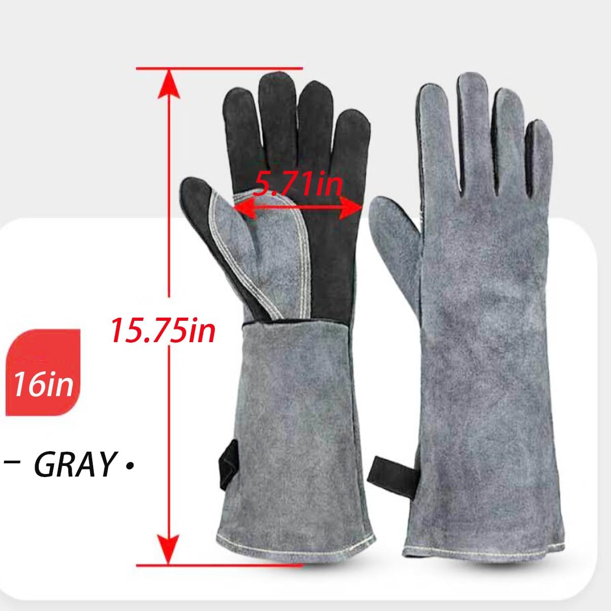 16 inch high-Temperature and fire-Resistant Cowhide Insulated longgloves/Barbecue/Oven/Fireplace/Barbecue/Smoking/Welding/Forged Gloves (Dark Gray)