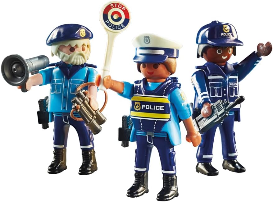 Close-up of Playmobil Police figures with accessories