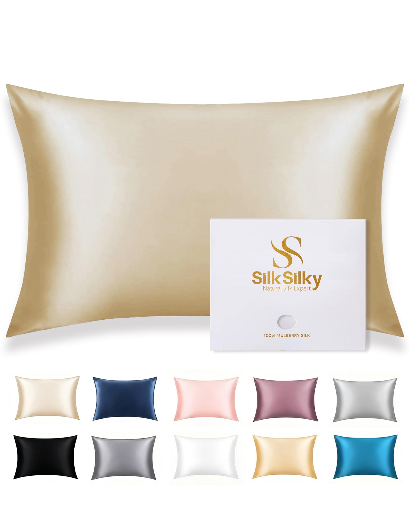 Photo 1 of SilkSilky 22 Momme Pure Organic Silk Pillow Cases for Hair & Skin Standard
