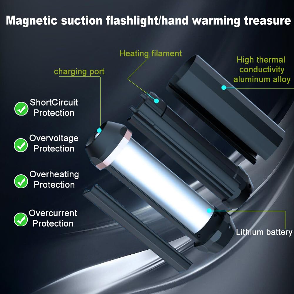 Scaldamani Magnetici Elettrici Portatili - Doppia Batteria 5000mAh, 3 Temperature, Torcia LED, Per Sport Invernali E Outdoor - Foto 6