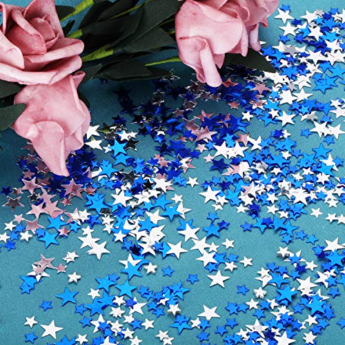 Image of Hestya 60g Star Confetti Glitter Table Confetti Metallic Foil Stars for Party Wedding Festival Decorations(Blue Silver,10mm and 6mm)