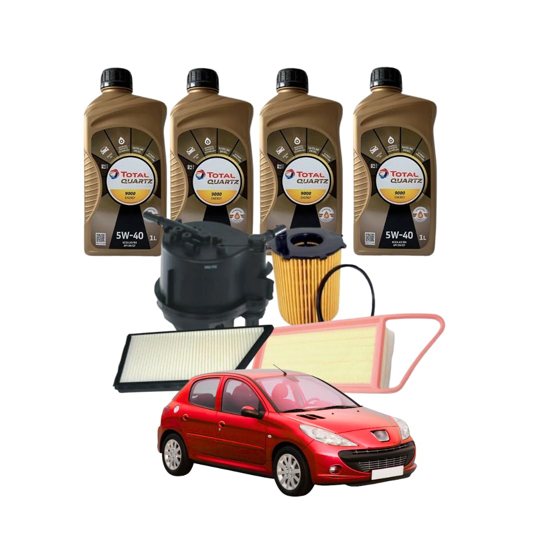 KIT TAGLIANDO 4 FILTRI MISTI 4 LT TOTAL 5W40 COMPATIBILE CON PEUGEOT 206 1.4 HDi 50 KW