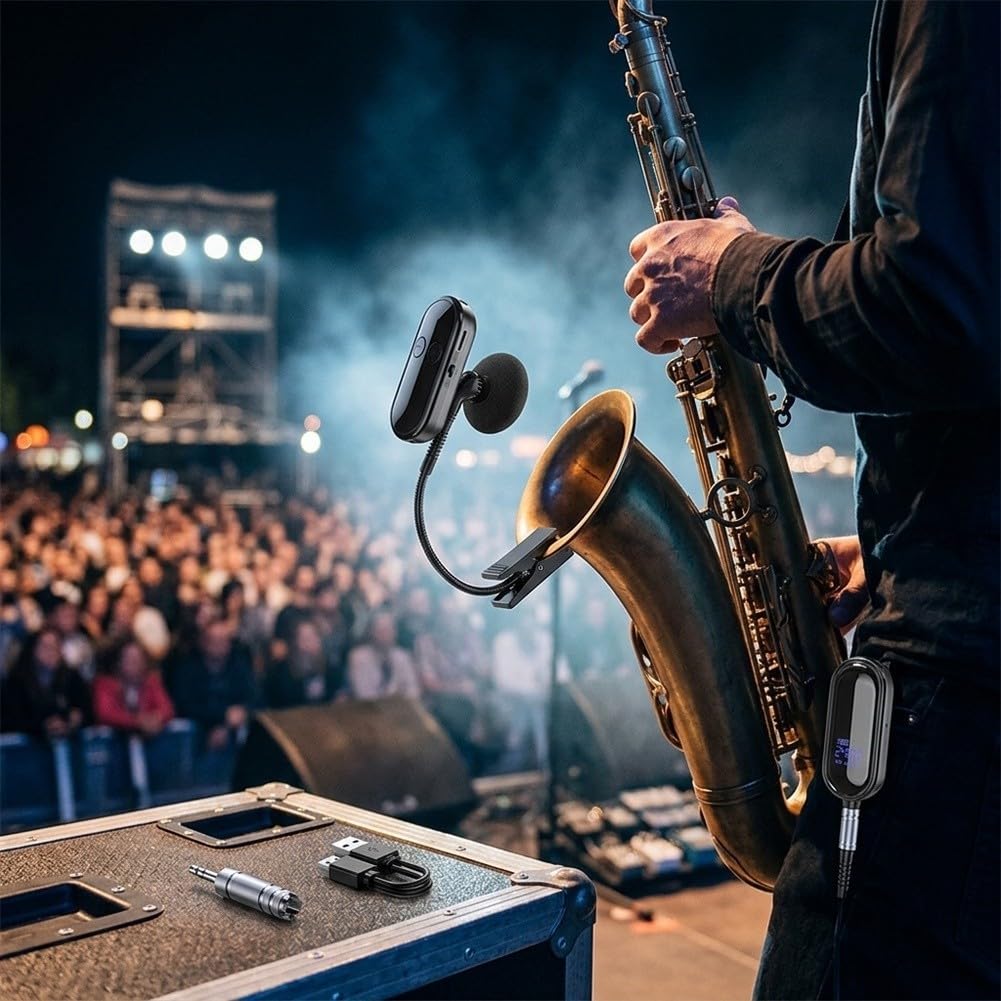 Micrófono de saxofón inalámbrico con clip de 2,4 GHz hipercardioide
