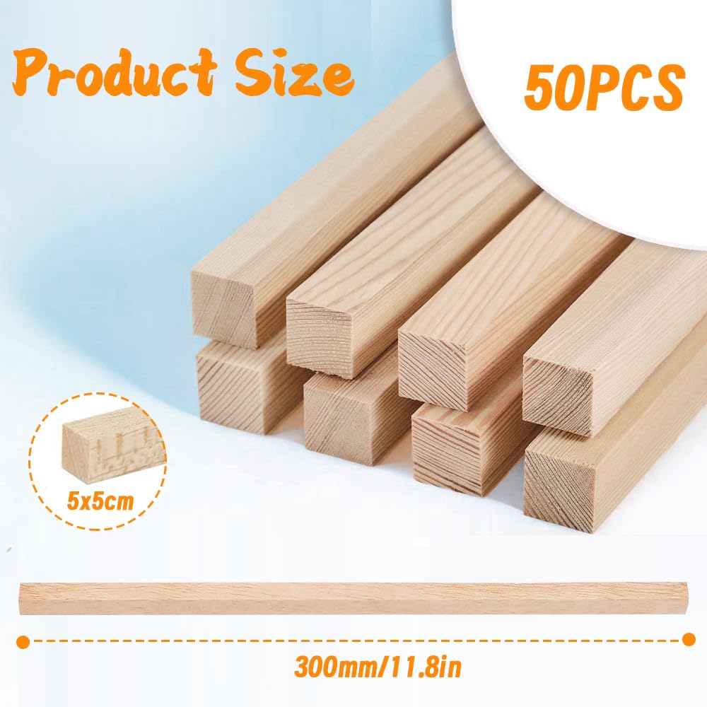 50Pcs Balsa Wood Sticks, 5 x 5 x 300 mm Square Wooden Sticks for Craft Natural Wood Craft Sticks, Craft Wood for DIY Art & Woodcraft - Image 2