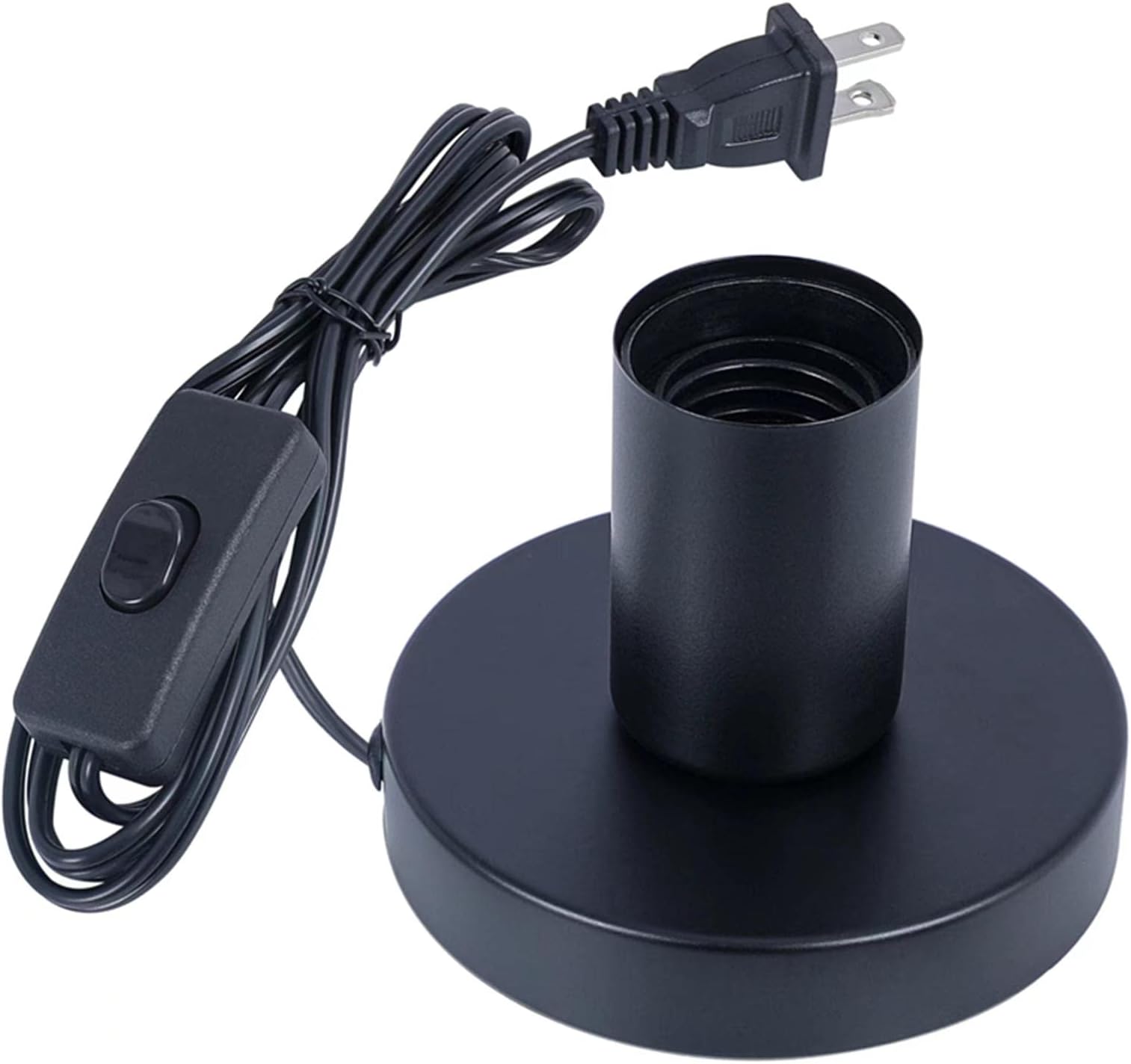 Industrial Table Lamp, Small Polished Metal Desktop Light Socket Base, Vintage E26/E27 Edison Screw Light Bulb Holder, 5.57ft Cord with On/Off Switch and US Plug (Black Color)