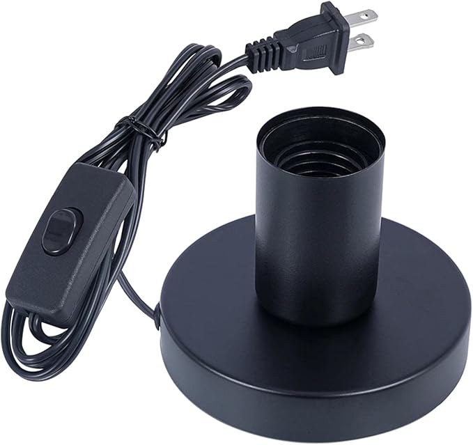 Industrial Table Lamp, Small Polished Metal Desktop Light Socket Base, Vintage E26/E27 Edison Screw Light Bulb Holder, 5.57ft Cord with On/Off Switch and US Plug (Black Color)