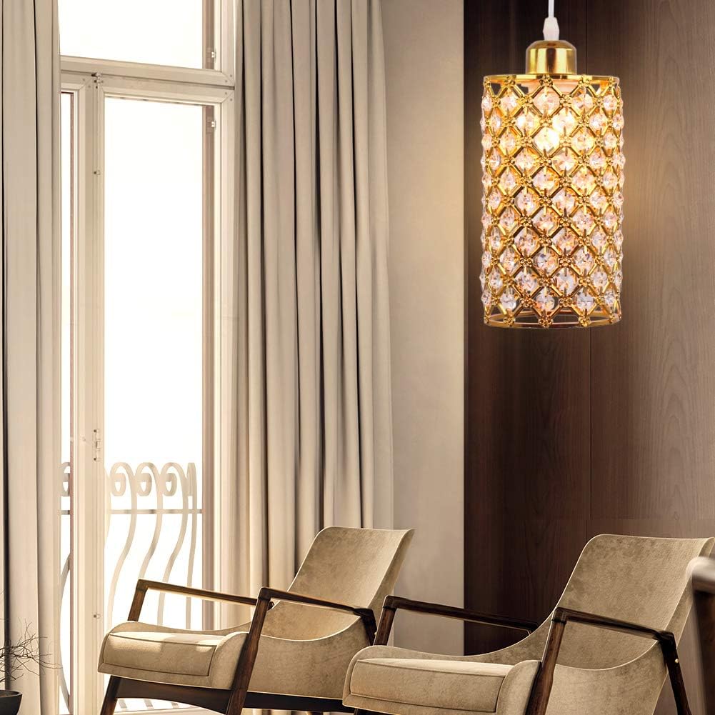 Modern Mini Crystal Pendant Light, Adjustable Gold Chandelier Flush Mount Ceiling Fixture for Kitchen Island, Dining Room, Bedroom, Hallway – E26/E27 Base