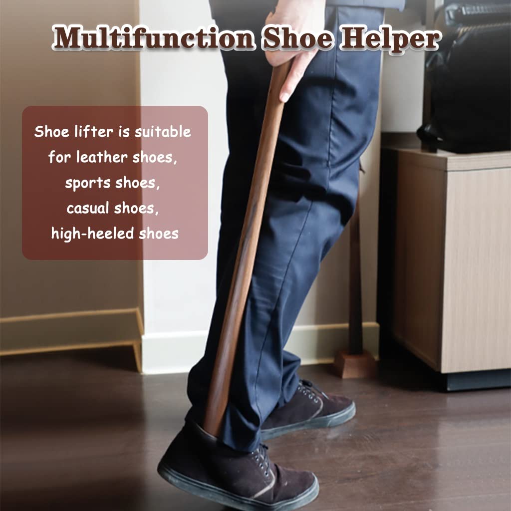 Calzador largo de madera de haya para zapatos, calzador duradero de nogal negro con base estable para un uso y extracción sin esfuerzo, varios