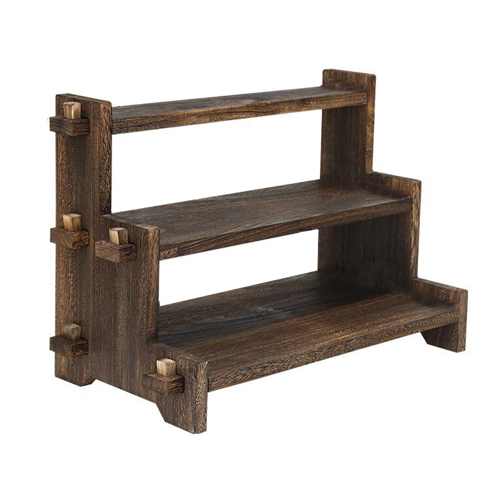 QDZC Multi-Layer Coffee Mug Display Rack Vintage Farmhouse Style Countertop Spice Jar Organizer Small Cup Holder Kitchen Storage Shelf for Home Office Home Furnishing 3Tier