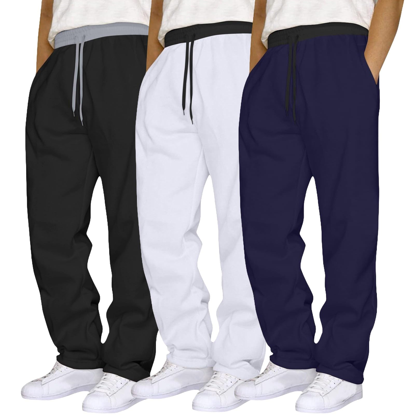 Pantalones de chándal para hombre, paquete de 3 unidades, pantalones deportivos holgados, cintura elástica, pantalones de entrenamiento, pantalones de ocio, pantalones de pierna ancha, pantalones de